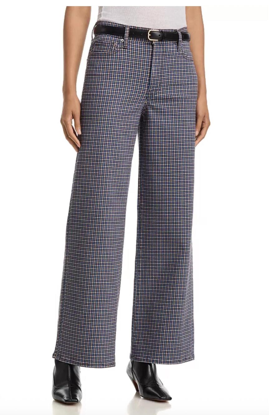 NEW FRAME le slim palazzo jeans in chestnut houndstooth